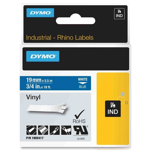 Dymo 1805417 | IND Rhino | vit text - blå tejp | 19mm (original) 1805417 088648 - 1