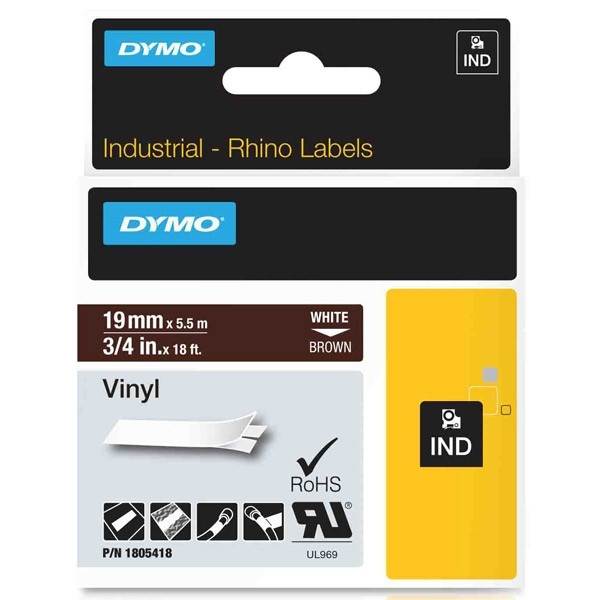 Dymo 1805418 | IND Rhino | vit text - brun tejp | 19mm (original) 1805418 088660 - 1