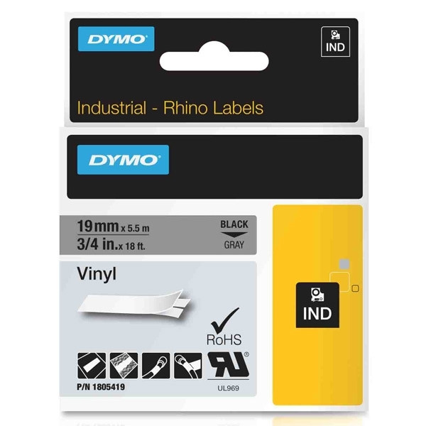 Dymo 1805419 | IND Rhino | svart text - grå tejp | 19mm (original) 1805419 088622 - 1