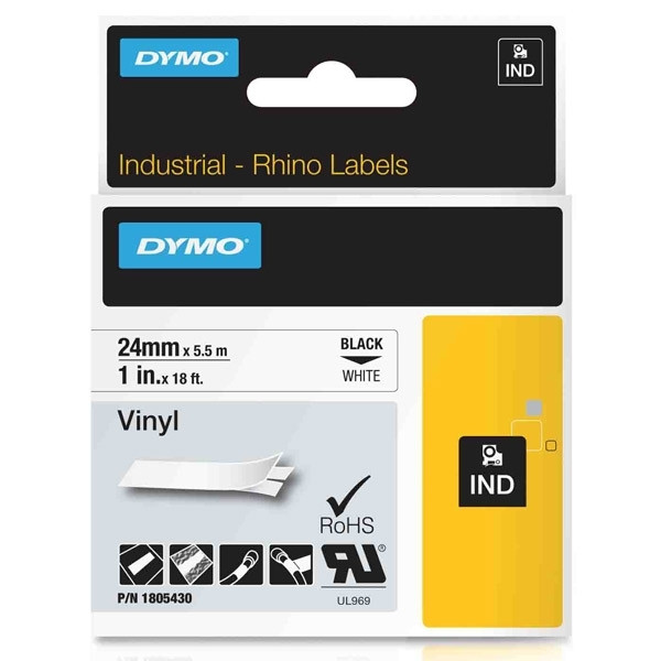 Dymo 1805430 | IND Rhino | svart text -  vit tejp | 24mm (original) 1805430 088606 - 1