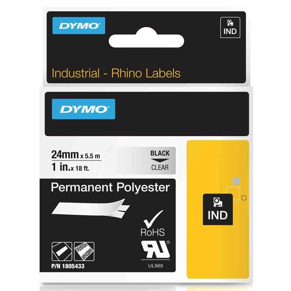 Dymo 1805433 | IND Rhino | svart text -  transparent tejp | 24mm (original) 1805433 088682 - 1