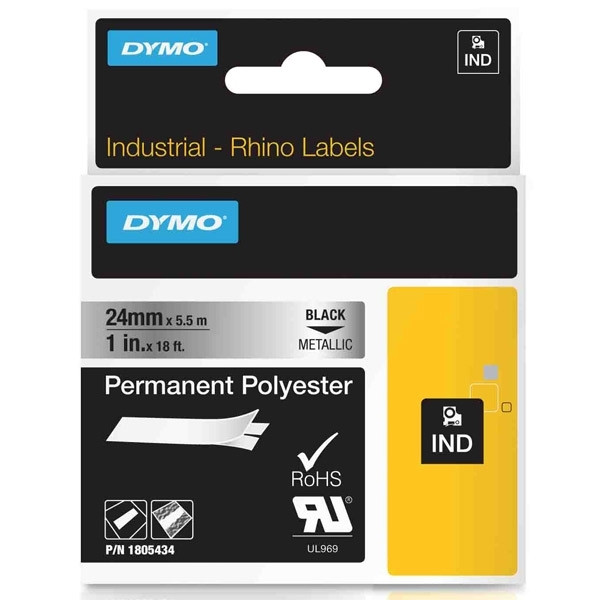 Dymo 1805434 | IND Rhino | svart text - metallic tejp | 24mm (original) 1805434 088692 - 1