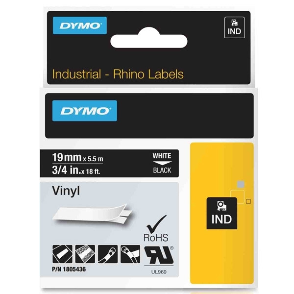 Dymo 1805436 | IND Rhino | vit text - svart tejp | 19mm (original) 1805436 088636 - 1