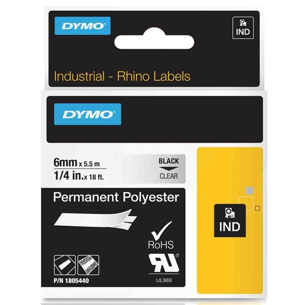 Dymo 1805440 | IND Rhino | svart text - transparent tejp | 6mm (original) 1805440 088674 - 1