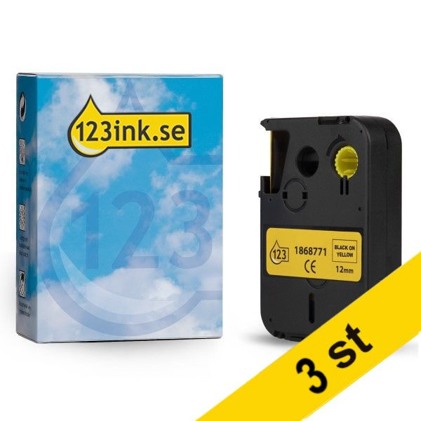 Dymo 1868771 | XTL vinyltejp | svart text - gul tejp | 12mm (varumärket 123ink) | 3st 1868771C 089258 - 1