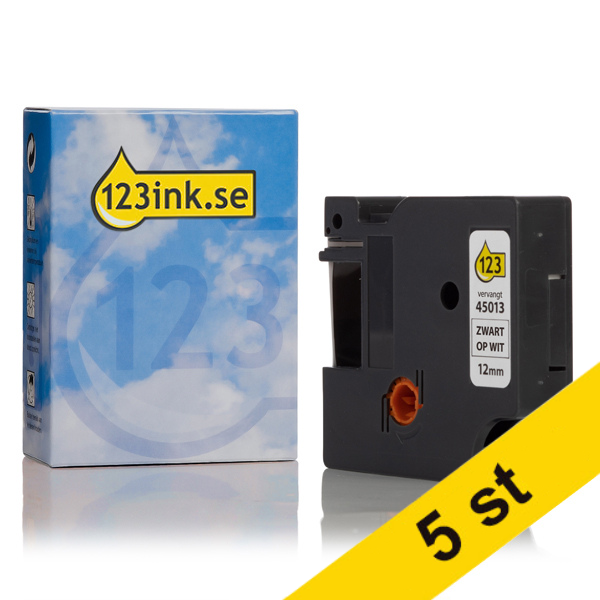 Dymo 2093097 | 45013 | svart text - vit tejp | 12mm (varumärket 123ink) | 5st 653094 - 1
