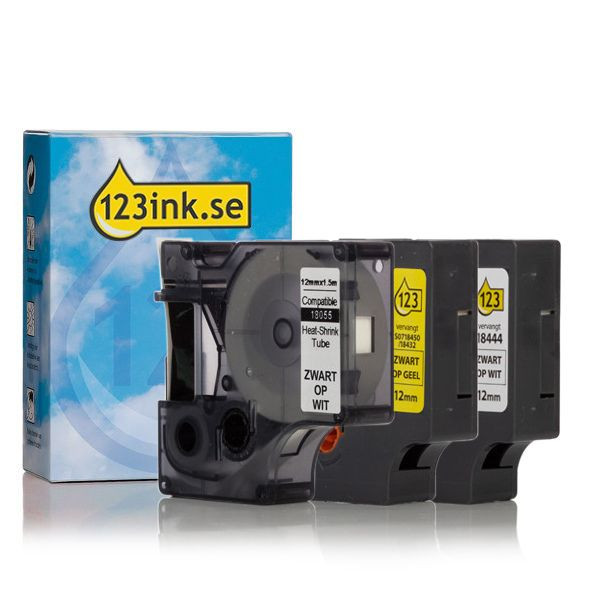 Dymo D1 | IND Rhino | multipack | svart text - vit/gul tejp | 12mm (varumärket 123ink) 18055C 18432C 18444C 089230 - 1