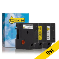 Dymo D1 | multipack | svart text - vit/transparent/gul tejp | 12mm (varumärket 123ink)​​​​​​​ | 9st 089290