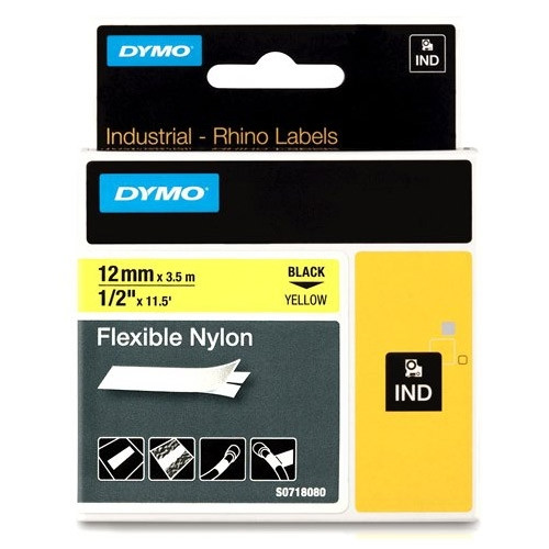 Dymo S0718080 | 18490 | IND Rhino | FlexiBle | svart text - gul tejp | 12mm (original) 18490 S0718080 088720 - 1