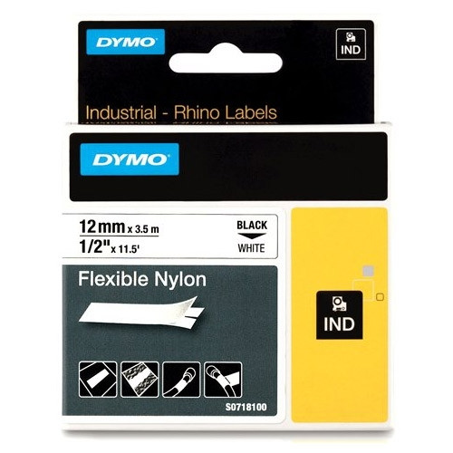 Dymo S0718100 | 18488 | IND Rhino | FlexiBle | svart text - vit tejp | 12mm (original) 18488 088714 - 1