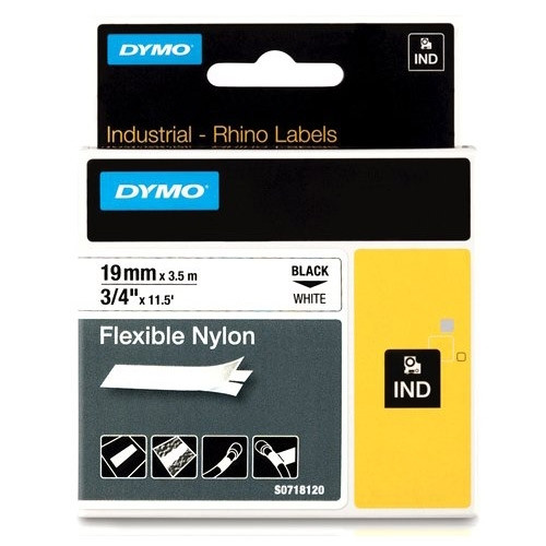 Dymo S0718120 | 18489 | IND Rhino | FlexiBle | svart text - vit tejp | 19mm (original) 18489 S0718120 088716 - 1