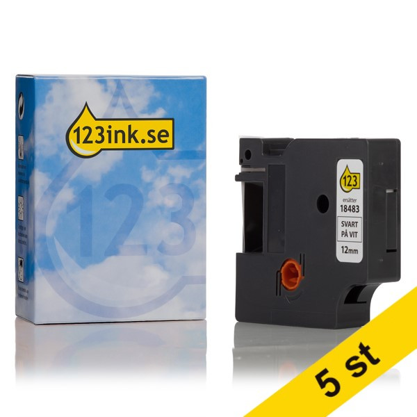 Dymo S0718210 | 18483 | IND Rhino | svart text - vit tejp | 12mm (varumärket 123ink) | 5st S0718210C 650579 - 1