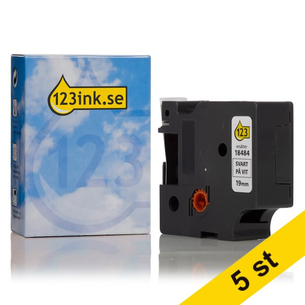 Dymo S0718220 | 18484 | IND Rhino | svart text - vit tejp | 19mm (varumärket 123ink) | 5st S0718220C 650586 - 1