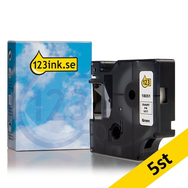 Dymo S0718260 | 18051 | IND Rhino | Heat Shrink | svart text - vit tejp | 6mm (varumärket 123ink) | 5st 653090 - 1
