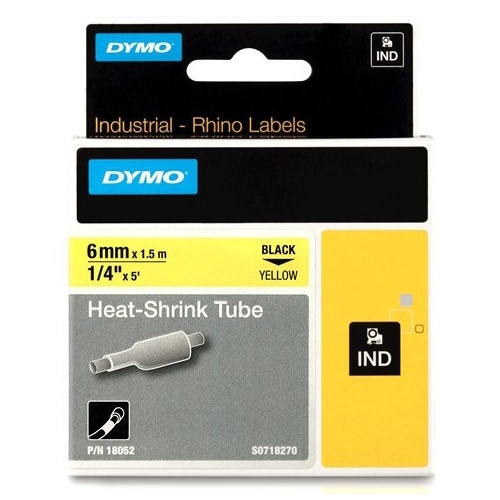 Dymo S0718270 | 18052 | IND Rhino | Heat Shrink | svart text - gul tejp | 6mm (original) 18052 088704 - 1