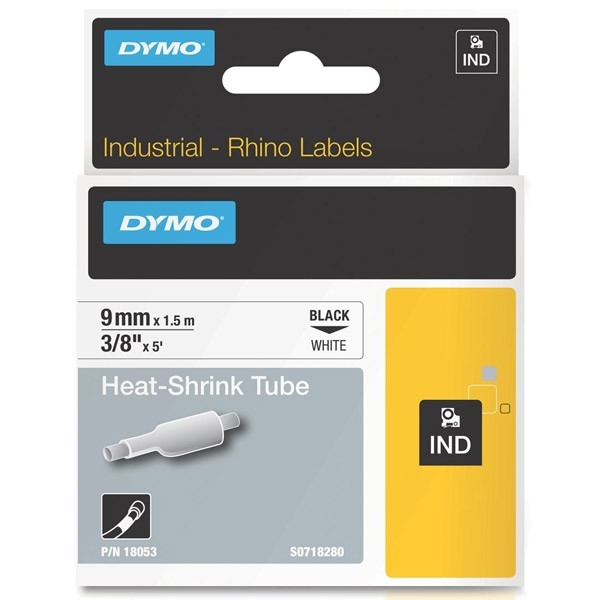 Dymo S0718280 | 18053 | IND Rhino | Heat Shrink | svart text - vit tejp | 9mm (original) 18053 088696 - 1