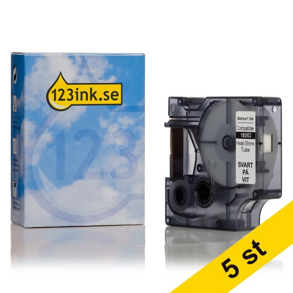 Dymo S0718280 | 18053 | IND Rhino | Heat Shrink | svart text - vit tejp | 9mm (varumärket 123ink) | 5st 653091 - 1
