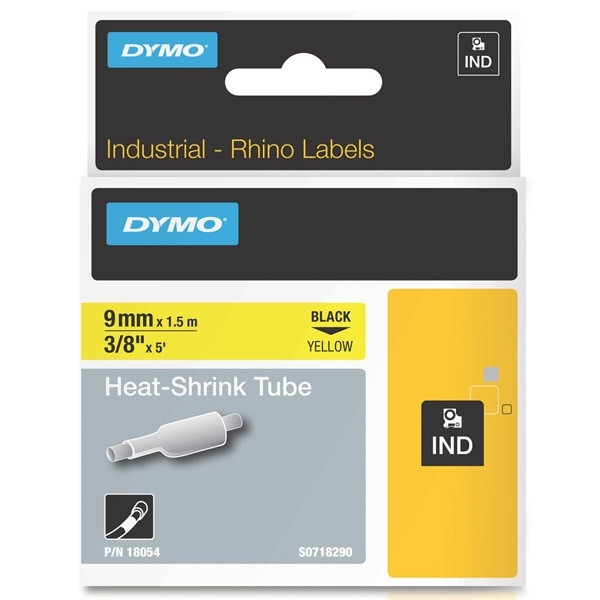 Dymo S0718290 | 18054 | IND Rhino | Heat Shrink | svart text -  gul tejp | 9mm (original) 18054 088706 - 1