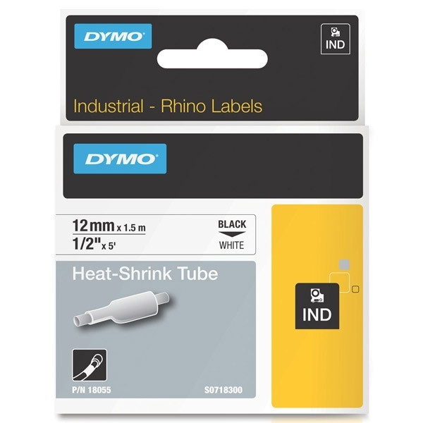 Dymo S0718300 | 18055 | IND Rhino | Heat Shrink | svart text - vit tejp | 12mm (original) 18055 088698 - 1