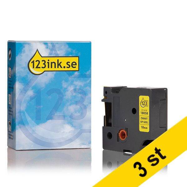 Dymo S0718340 | 18058 | IND Rhino | Heat Shrink | svart text - gul tejp | 18mm (varumärket 123ink) | 3st 18058C 089250 - 1
