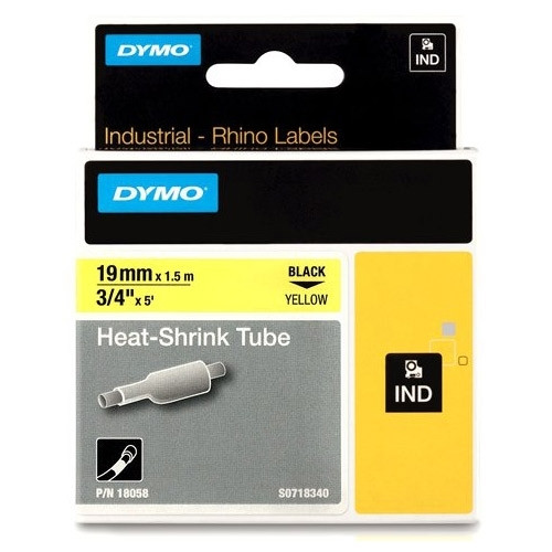 Dymo S0718340 | 18058 | IND Rhino | Heat Shrink | svart text - gul tejp | 19mm (original) 18058 088710 - 1