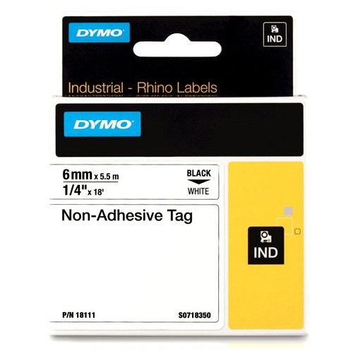 Dymo S0718350 | 18111 | IND Rhino | etiketter | svart text - vit tejp | 6mm (original) 18111 S0718350 088726 - 1