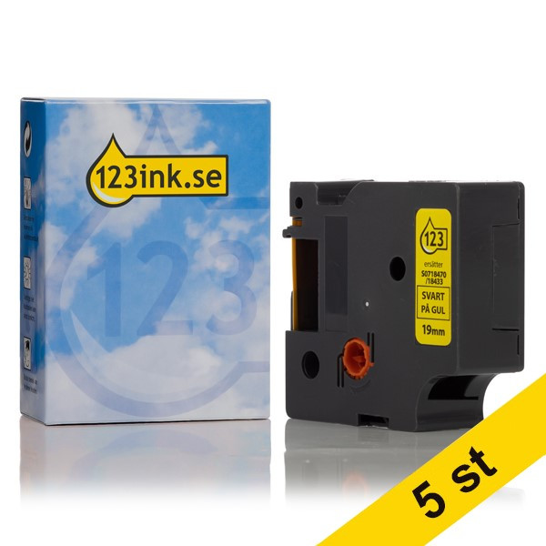 Dymo S0718470 | 18433 | IND Rhino | svart text - gul tejp | 19mm (varumärket 123ink) | 5st S0718470C 650592 - 1