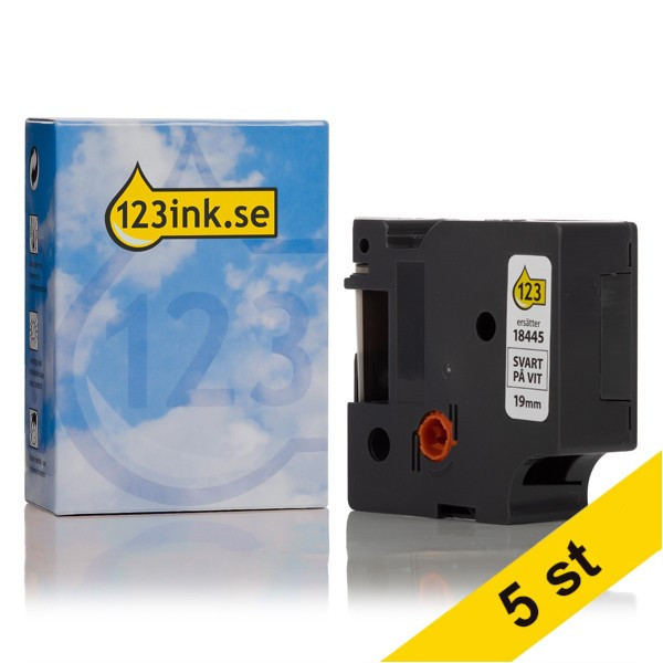 Dymo S0718620 | 18445 | IND Rhino | svart text - vit tejp | 19mm (varumärket 123ink) | 5st 653093 - 1