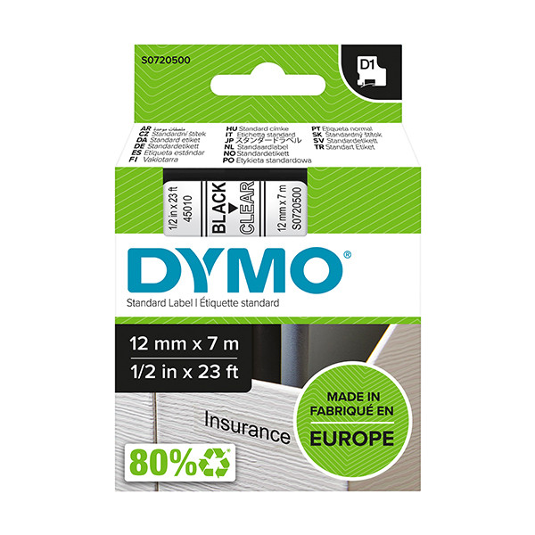 Dymo S0720500 | 45010 | svart text - transparent tejp | 12mm (original) S0720500 088200 - 1