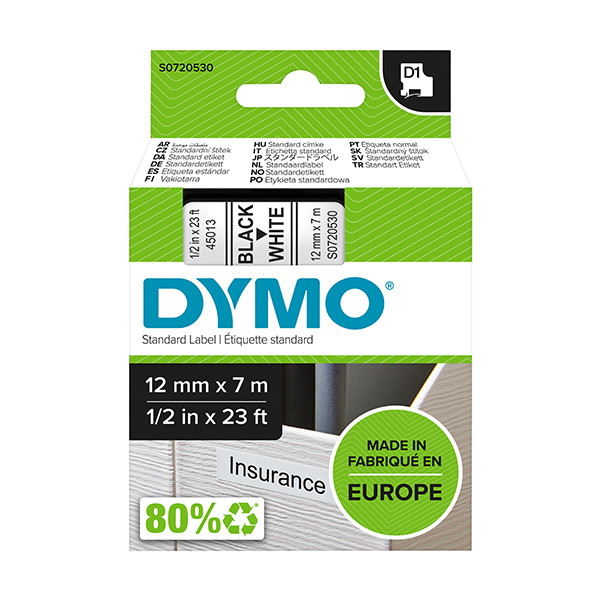 Dymo S0720530 | 45013 | svart text - vit tejp | 12mm (original) S0720530 088206 - 1