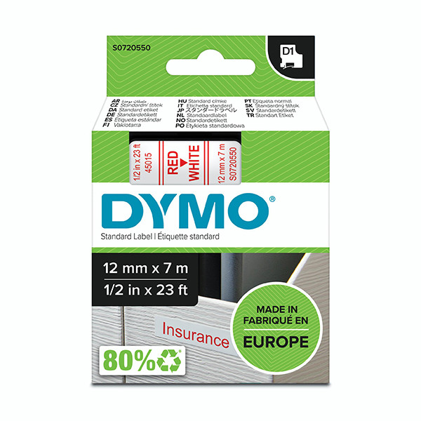 Dymo S0720550 | 45015 | röd text - vit tejp | 12mm (original) S0720550 088210 - 1