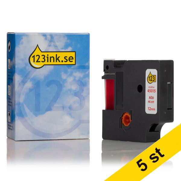 Dymo S0720550 | 45015 | röd text - vit tejp | 12mm (varumärket 123ink) | 5st S0720550C 650597 - 1