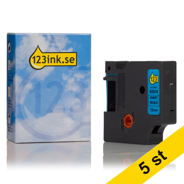 Dymo S0720560 | 45016 | svart text - blå tejp | 12mm (varumärket 123ink) | 5st S0720560C 650593 - 1