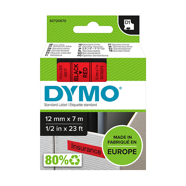 Dymo S0720570 | 45017 | svart text - röd tejp | 12mm (original) S0720570 088214 - 1