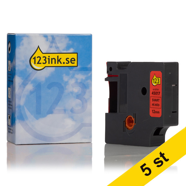 Dymo S0720570 | 45017 | svart text - röd tejp | 12mm (varumärket 123ink) | 5st S0720570C 650581 - 1