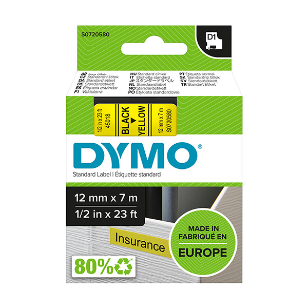 Dymo S0720580 | 45018 | svart text - gul tejp | 12mm (original) S0720580 088216 - 1