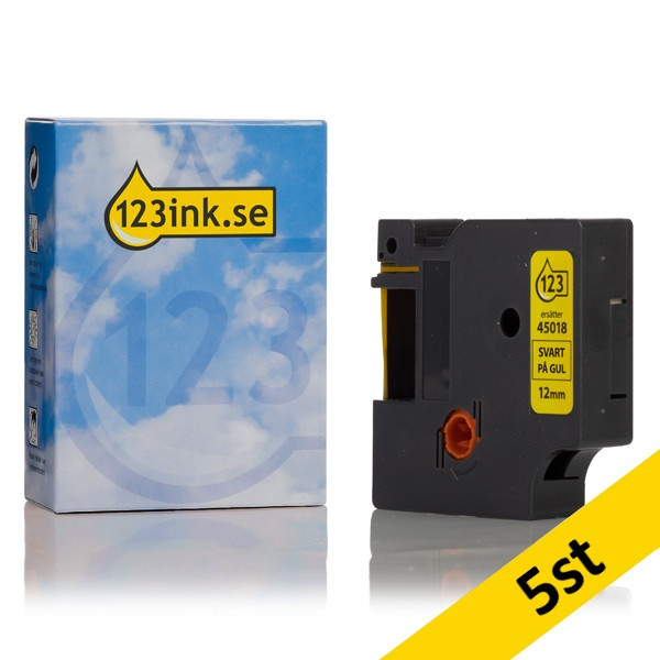 Dymo S0720580 | 45018 | svart text - gul tejp | 12mm (varumärket 123ink) | 5st 653095 - 1