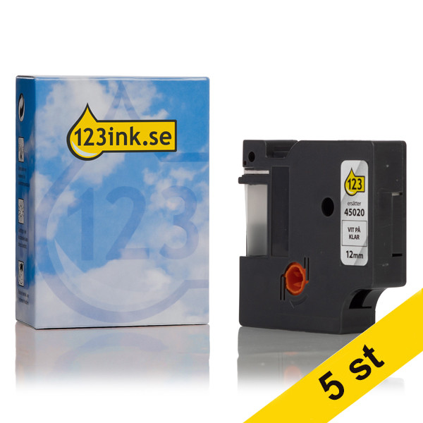 Dymo S0720600 | 45020 | vit text - transparent tejp | 12mm (varumärket 123ink) | 5st S0720600C 650568 - 1