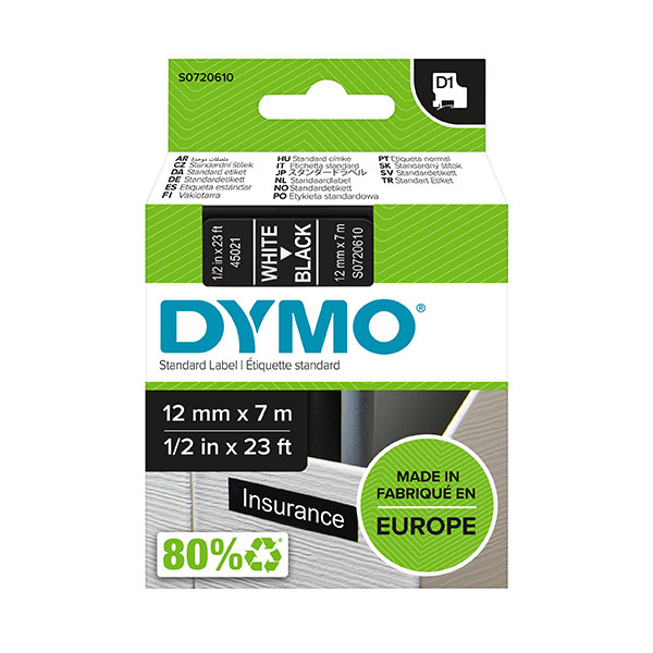 Dymo S0720610 | 45021 | vit text - svart tejp | 12mm (original) S0720610 088222 - 1