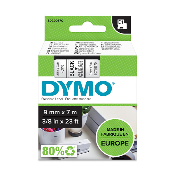 Dymo S0720670 | 40910 | svart text - transparent tejp | 9mm (original) S0720670 088100 - 1