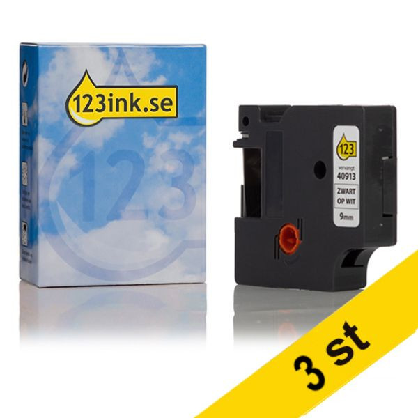 Dymo S0720680 | 40913 | svart text - vit tejp | 9mm (varumärket 123ink) | 3st  089282 - 1