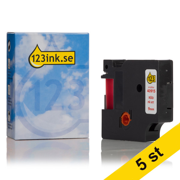 Dymo S0720700 | 40915 | röd text - vit tejp | 9mm (varumärket 123ink) | 5st S0720700C 650614 - 1