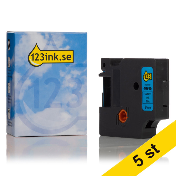 Dymo S0720710 | 40916 | svart text - blå tejp | 9mm (varumärket 123ink) | 5st S0720710C 650616 - 1