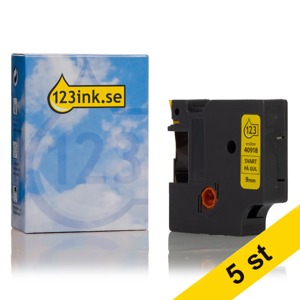 Dymo S0720730 | 40918 | svart text - gul tejp | 9mm (varumärket 123ink) | 5st S0720730C 650576 - 1