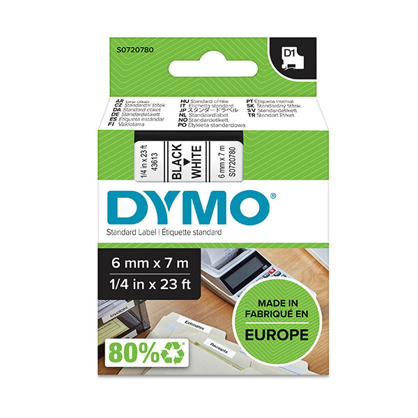 Dymo S0720780 | 43613 | svart text - vit tejp | 6mm (original) S0720780 088000 - 1