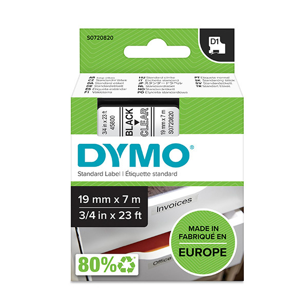 Dymo S0720820 | 45800 | svart text - transparent tejp | 19mm (original) S0720820 088400 - 1