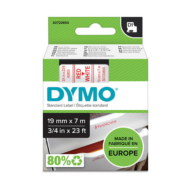 Dymo S0720850 | 45805 | röd text - vit tejp | 19mm (original) S0720850 088406 - 1