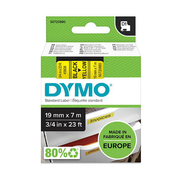 Dymo S0720880 | 45808 | svart text - gul tejp | 19mm (original) S0720880 088412 - 1