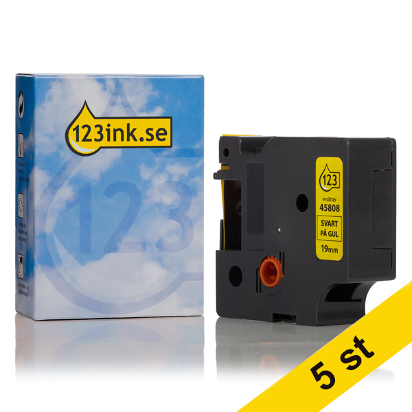 Dymo S0720880 | 45808 | svart text - gul tejp | 19mm (varumärket 123ink) | 5st S0720880C 650588 - 1