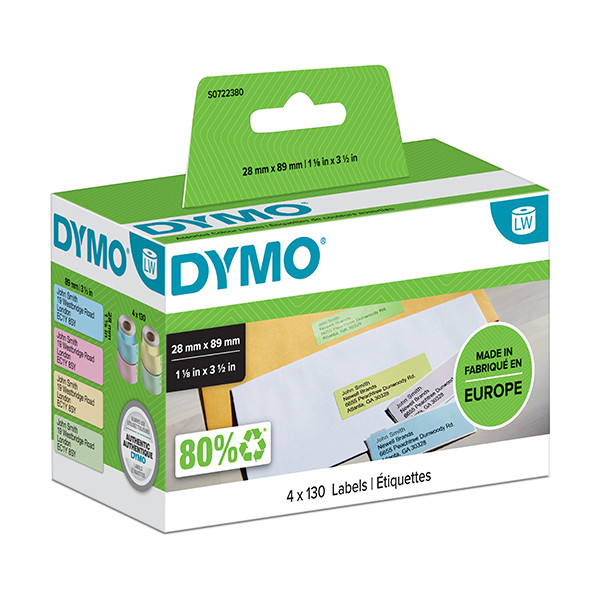 Dymo S0722380 | 99011 | gula, rosa, blå och gröna adressetiketter (original) S0722380 088502 - 1